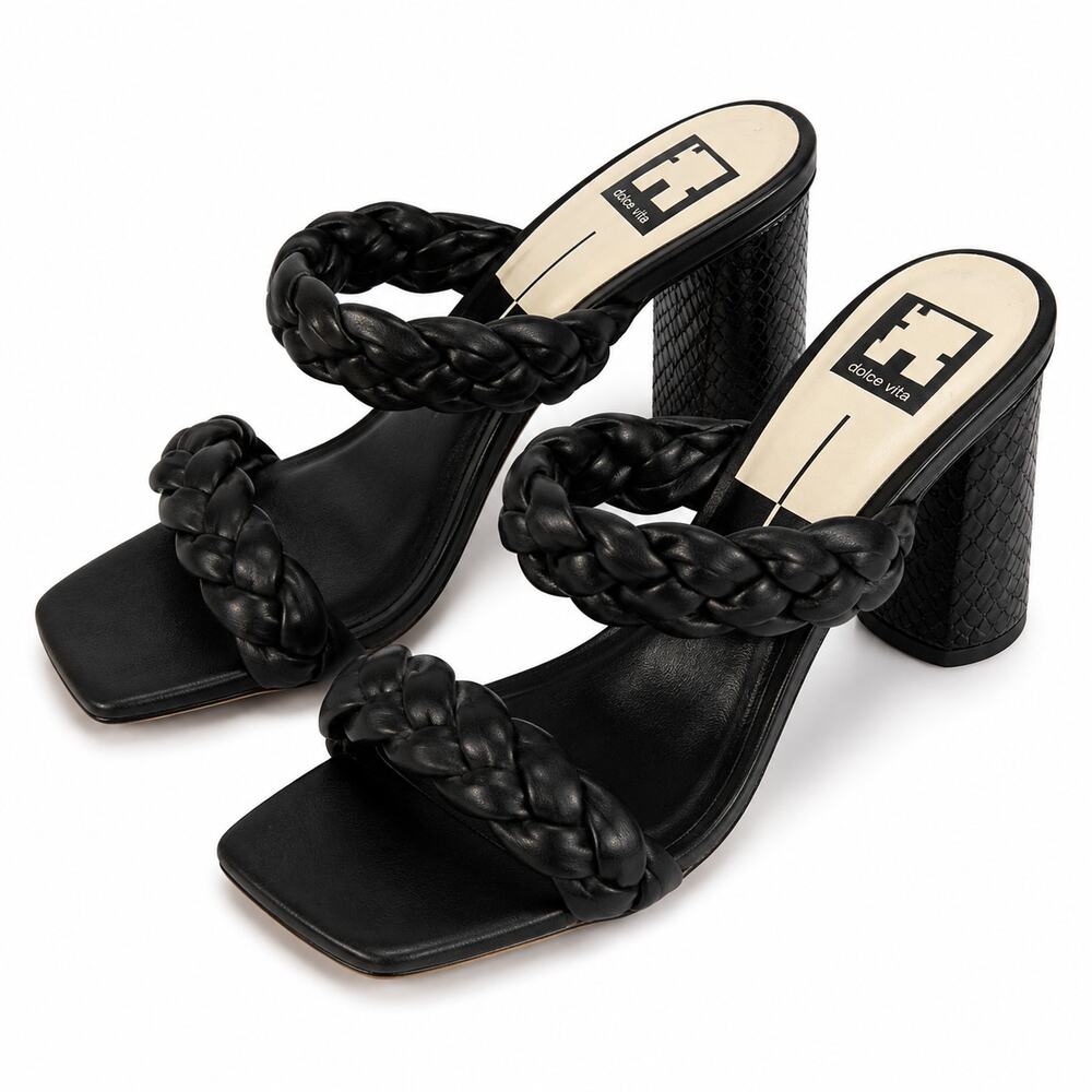 Dolce Vita Paily Braided Leather Square Toe Block Heel Mule Sandals Womens 9 NWT